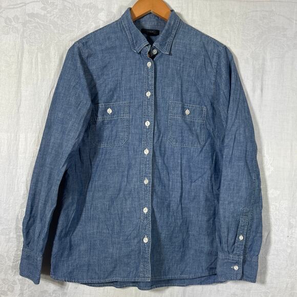 J.Crew Tops - J Crew Denim Button Up 14 Blue Jean Cotton Long Sleeve Western